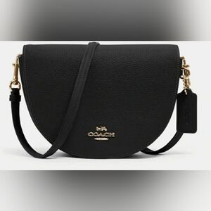 COACH DESIGNER Black Ellen Crossbody Flap Foldover Purse Handbag Saddle Bag